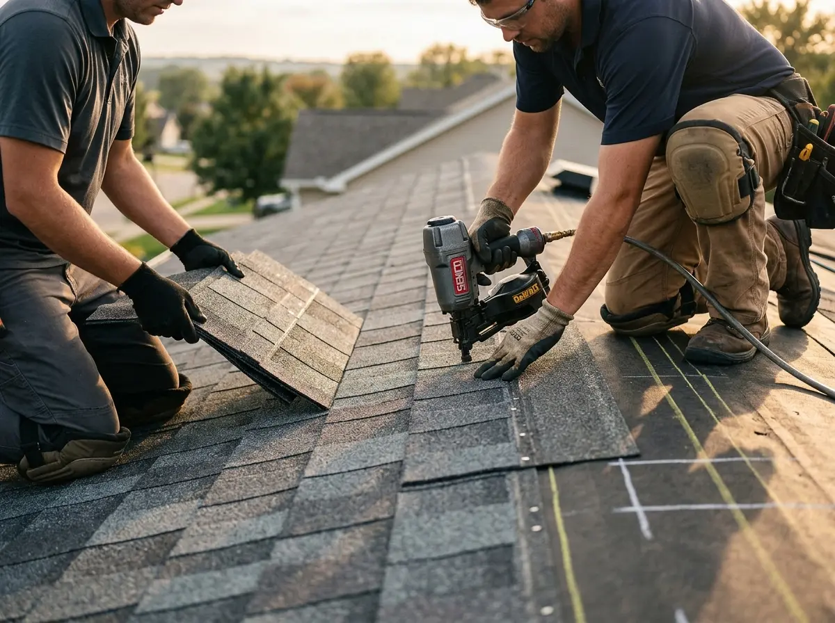 Professional roofer working on a residential roof in Larkfield-Wikiup
